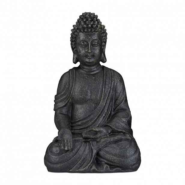 Relaxdays SOŠKA Tmavě šedá Buddha v sedě polyresin odolná proti povětrnosti 40 cm