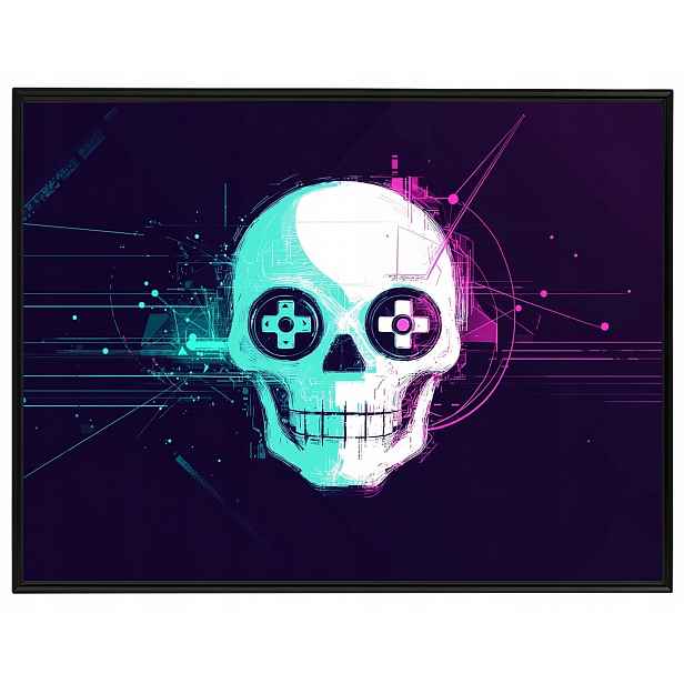 Plakát Rámeček Hliníkový Gaming Lebka Gamer Neon Cyberpunk Podložka 80x60