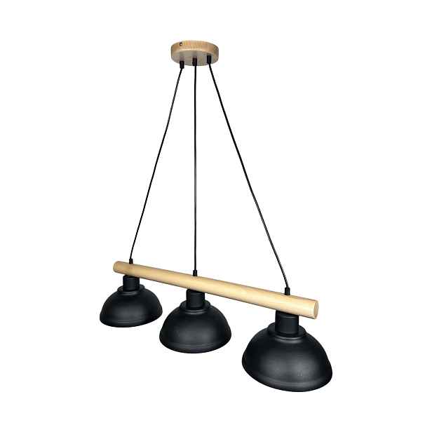 Závěsná Lampa Lustr Kora 3 Černá Loft Baron Dřevo 3xE27 Euro-lamp Led