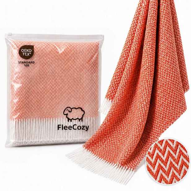 Oranžová bavlněná deka 140 x 200 cikcak 350 g/m² lehký letní pléd