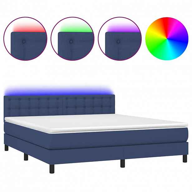 vidaXL Box spring postel s matrací a LED modrá 160x200 cm textil