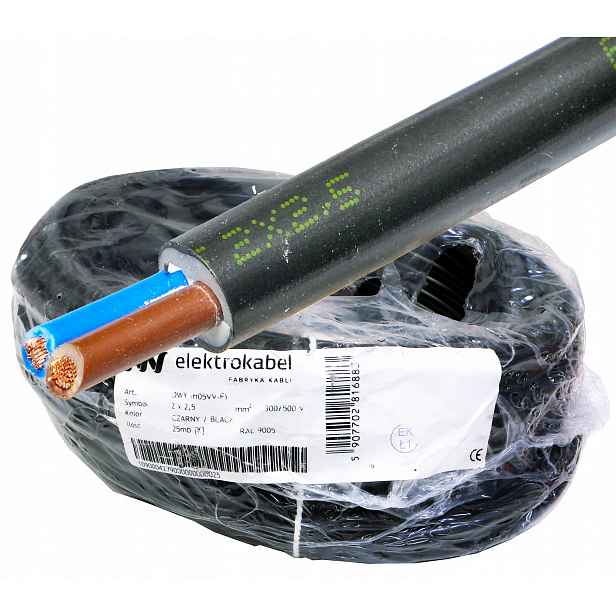 Kabel kabel Owy 2x2,5 mm Lanko Cu černý Cu 25m hotový úsek