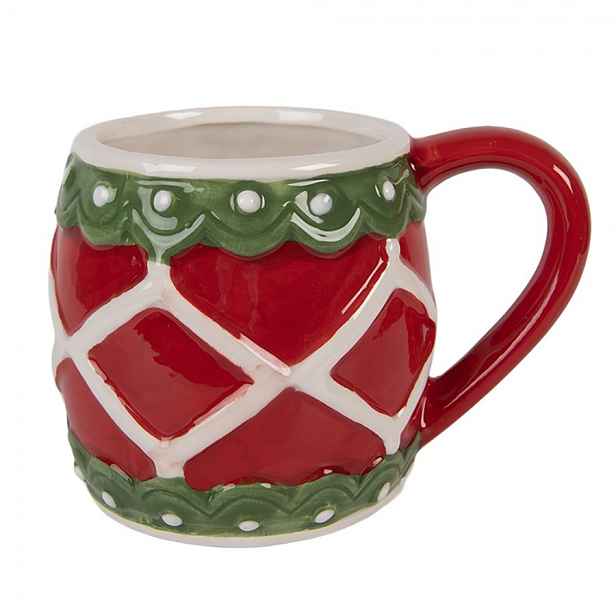 Červeno-zelený vánoční keramický hrnek - 13*10*9 cm / 375 ml Clayre & Eef