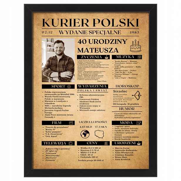 Dárek k 18 30 40 50 60 70 personalizované noviny Kurýr Polský 40x30 cm