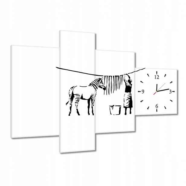 Hodiny 100x70 Praní zebry Banksy Pásky