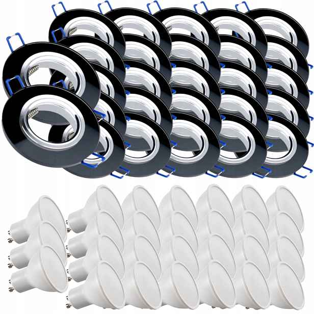 27x Černá Stropní Lampa Halogenová Objímka Sklo Led Žárovky 5W