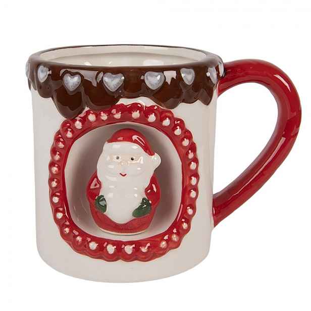 Bílý vánoční keramický hrnek Santa Claus - 14*10*10 cm / 375 ml Clayre & Eef