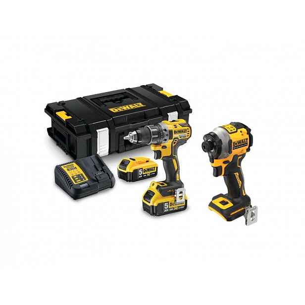 DeWALT - 18V AKU sada vrtacího šroubováku a rázového utahováku, 2x aku 5,0 Ah Li-Ion, nabíječka DCD791P2A