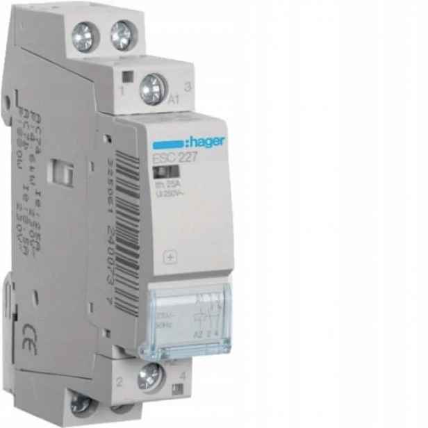 Stykač Hager ESC227 (1P, 25A, 230V, 1NO+1NC)