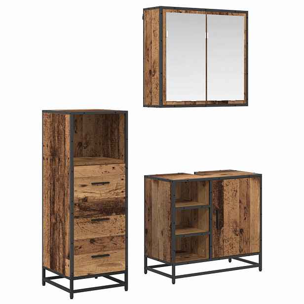 vidaXL Sada koupelnového nábytku 3 ks Staré dřevo 65 x 33 x 60 cm