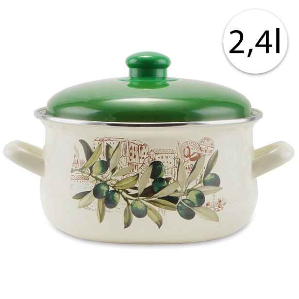 Perfect Home 14827 Smaltovaný hrnec 18cm, 2,4l + poklice, bílý, oliva