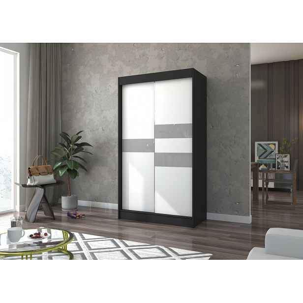 Šatní skříň s posuvnými dveřmi 120 cm ELANA - černá / bílá / šedá