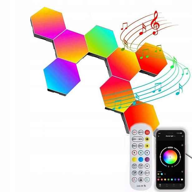 Herní Nástěnná Lampa Hexagon Rgb Modulární Synchronizace Hudby 8 Ks