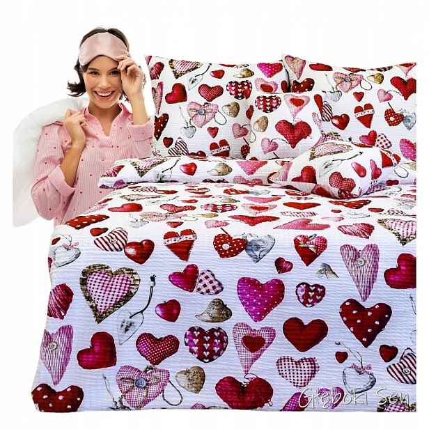 krepové povlečení 140x200 1x70/80 Srdce Knoflíky Na Bílé Kůře Polsko