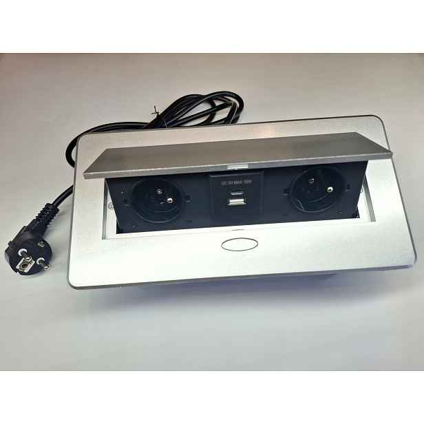 Zásuvkový nábytkový prodlužovací kabel 2x230V+2USB šedý