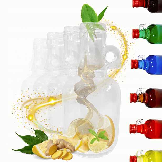 Lahvičky 250 ml galon s držákem šťávy na olej fi31 60ks Bez Víček