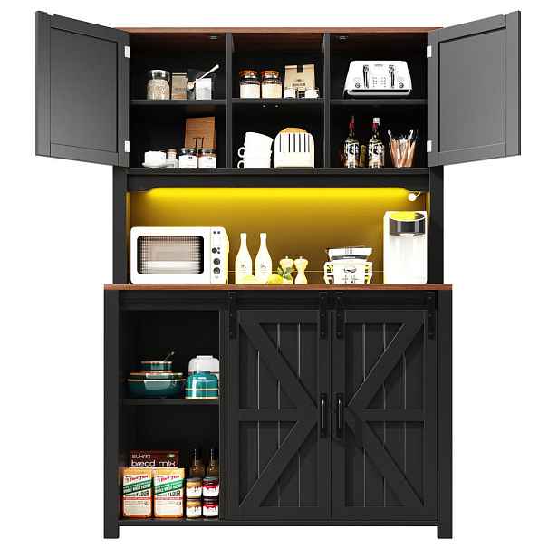Modenvie BUFFET skříňka 115/40/174,7 cm z MDF černá s LED osvětlením