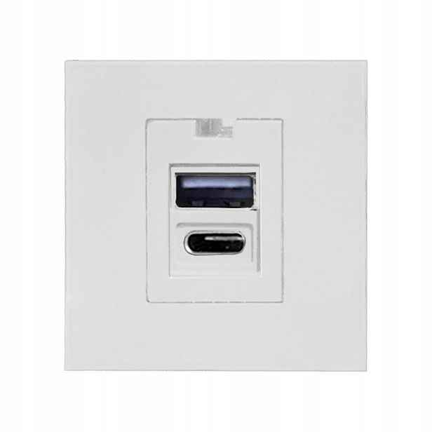 Noen USBx2 A+c, dvojitý port 45x45 mm s Usb nabíječkou, 2,1A 5VDC, bílý
