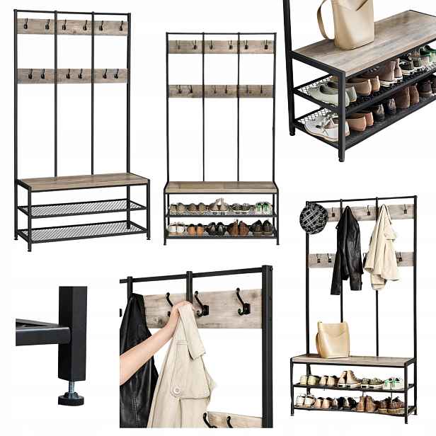 Šatní skříň Stojanový věšák se sedákem botník Loft Šedá 100 cm