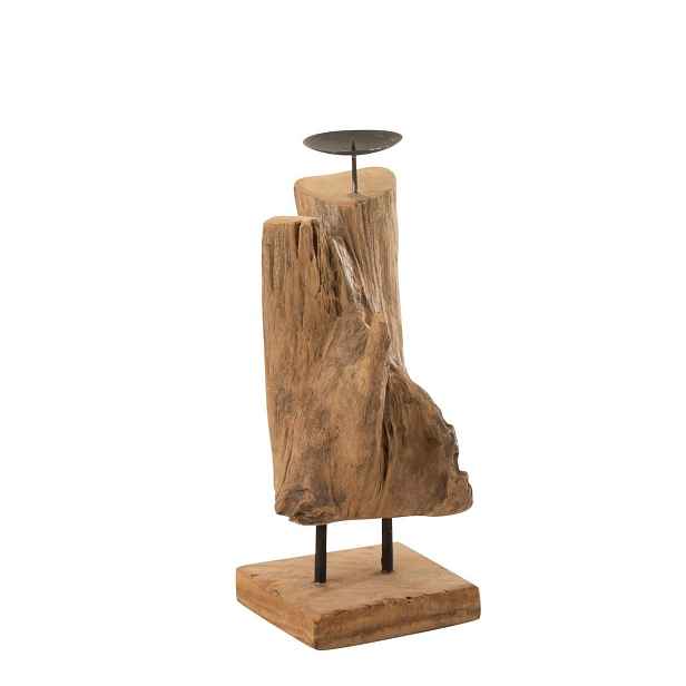 Dřevěný svícen v přírodním tvaru z teakového dřeva Trun S - 15*15*35 cm J-Line by Jolipa