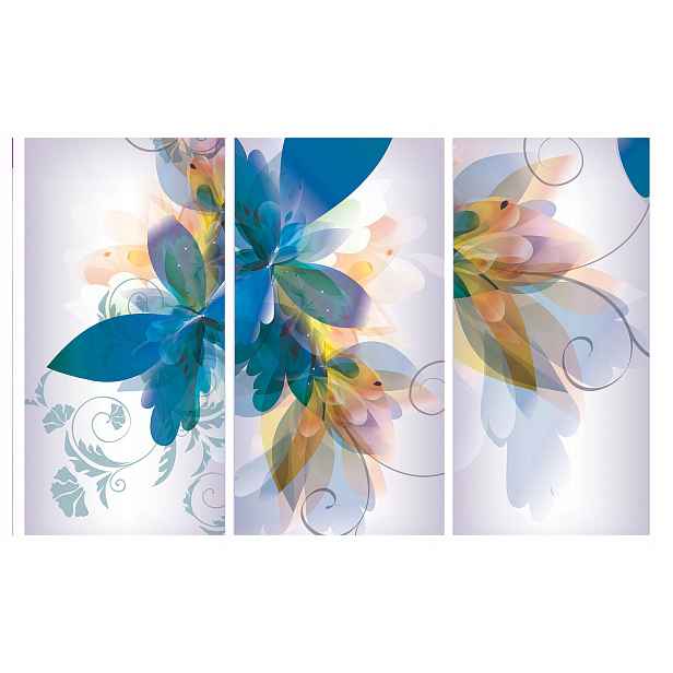 Vliesová fototapeta Květiny pastelové triptych světle modrá-růžová 368x254 lepidlo