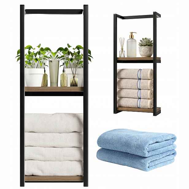 Závěsný Nástěnný Věšák Na Ručníky 77 cm Loft Černý Vertikální 2 Úrovně