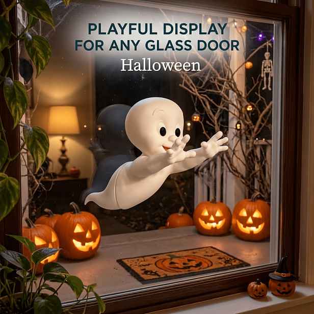 TEMU Dekorace procházející okny, okenní ornament, 3D halloweenská dekorace létající sklem, bílá postava. Vhodné pro vchodové dveře, okna, skleněné