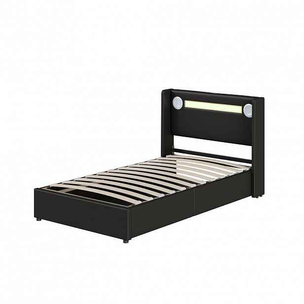 CHICFURN ČALOUNĚNÁ POSTEL 90/200 cm v černé barvě s úložným prostorem, LED a USB