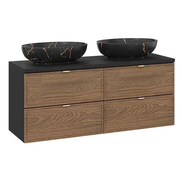 Comad Závěsná skříňka Talia Casella Mona s umyvadly 120 cm černý mat/dub casella