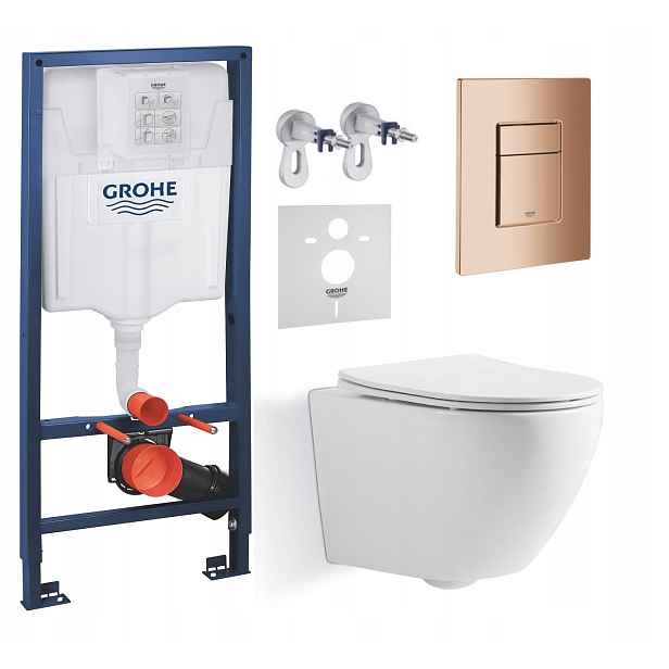 Podomítkový Wc set Grohe s mísou Blatna a tlačítkem měď lesk Fresh