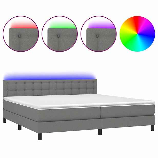 vidaXL Box spring postel s matrací a LED tmavě šedá 200x200 cm textil