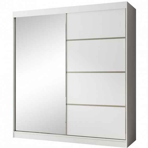 Beautysofa POSUVNÁ šatní skříň Paco 200/215/61, 2dveřová, bílá, se zrcadlem