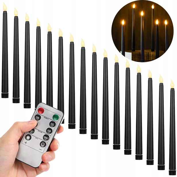 Bezplamenná Led svíčka s dálkovým ovládáním, 16 Kusů, černá