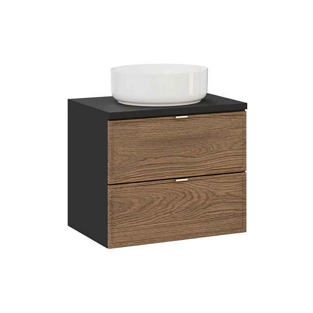 Comad Závěsná skříňka Talia Casella s deskou a umyvadlem 60 cm černý mat/dub casella