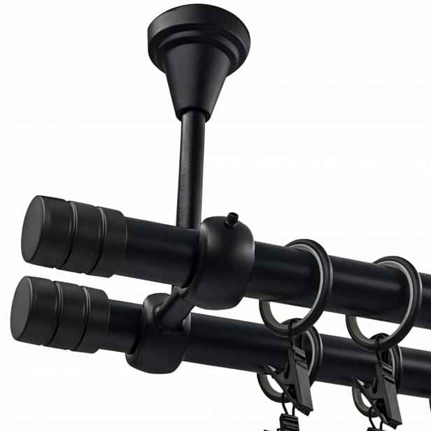 Dvojitá Garnýž Stropní Kovová Matná Černá Drážka 19 MM 140 CM žabky