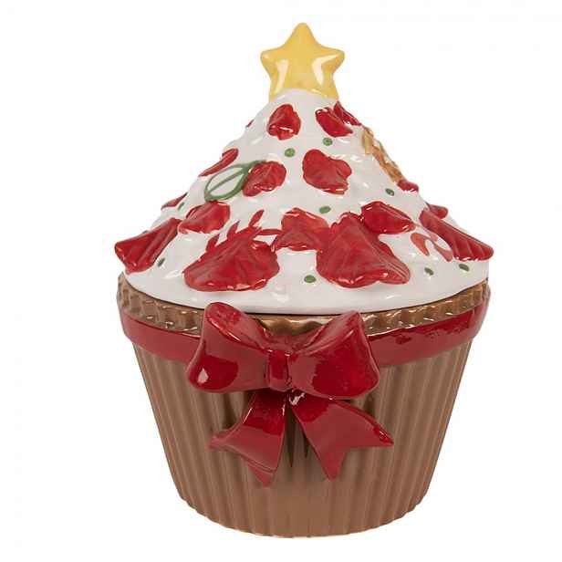 Hnědá keramická dóza s mašlí Cupcake - 18*16*20 cm Clayre & Eef