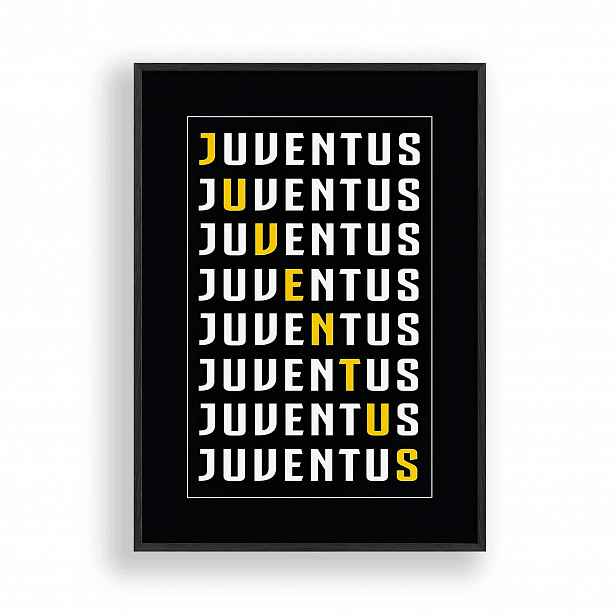 Obraz Juventus Typografie Plakát Rámeček Dřevěný Černý 30x42 cm