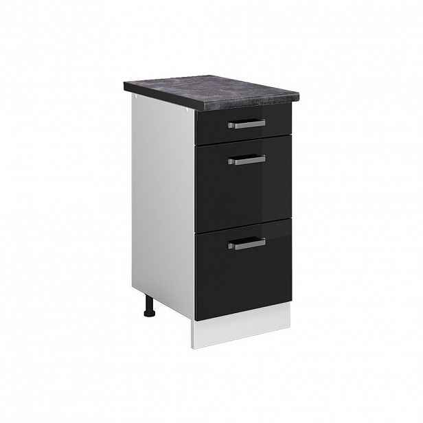 Vicco SPODNÍ SKŘÍŇKA KUCHYŇSKÉ LINKY R-Line Černý vysoký lesk 40 cm se zásuvkami, PD Antracit