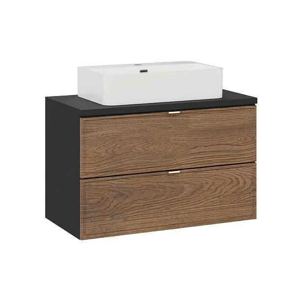 Comad Závěsná skříňka Talia Casella s deskou a umyvadlem 80 cm černý mat/dub casella