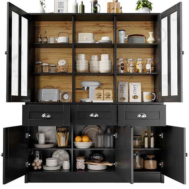 Modenvie BUFFET skříň, 140/38,5/175 cm, MDF a akryl, černá