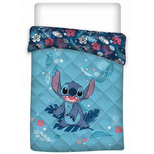 Prošívaná přikrývka přehoz 2v1, Disney Stitch, 140 x 200 cm, modrá.