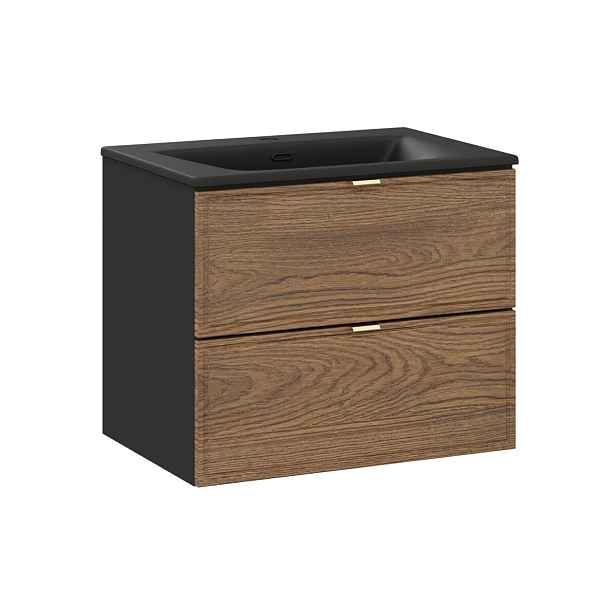 Comad Závěsná skříňka Talia Casella se zápustným umyvadlem 60 cm černý mat/dub casella