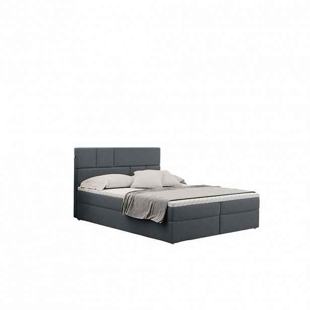 Kaiser Möbel KONTINENTÁLNÍ POSTEL s úložným prostorem a matrací BALI tkanina Mat Velvet Šedá 200x200 cm H3-Bonell