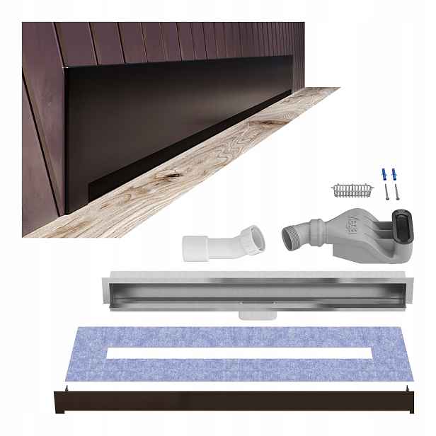 Lineární odtok na stěnu 80 cm, černý sifon Viega Wall Waterway