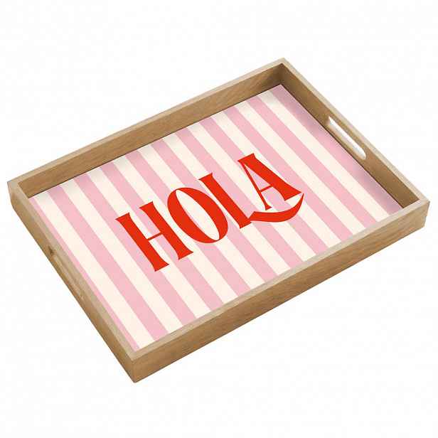 OnlyWow SERVÍROVACÍ PODNOS Hola - Citát - Pruhy - Pastelová - Růžová - Červená - Bílá 50x35 cm