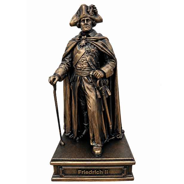 Soška Fridrich II. 24 cm bronzová pruský král historie monarcha impérium