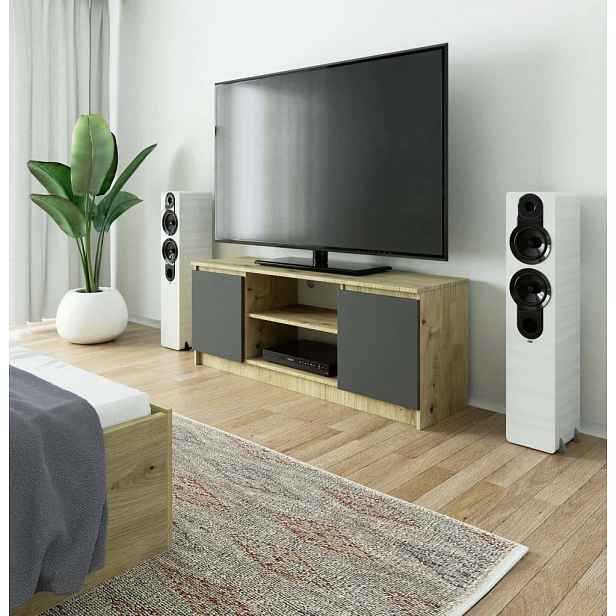 TV stolek s dvířky YMARIN - dub artisan / šedý