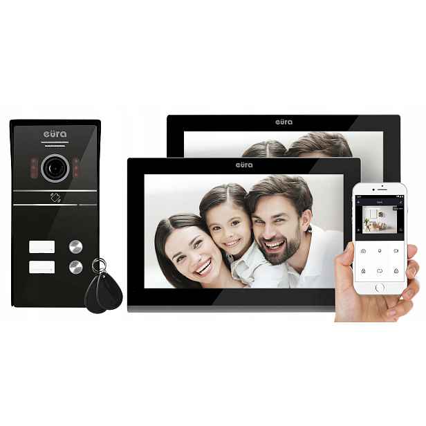 Videodomofon Eura VDP-82C5 dvourodinný, černý, 2x dotykový LCD 7'' WiFi