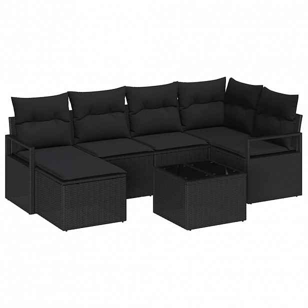 vidaXL Set pohovek 7 ks Černá polyratan