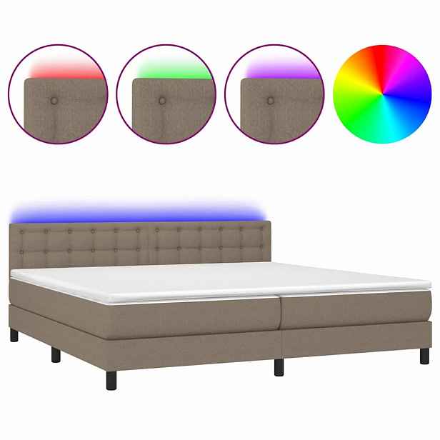 vidaXL Box spring postel s matrací a LED taupe 200x200 cm textil